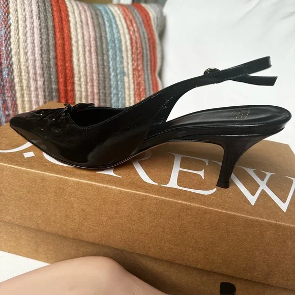 J. Crew Italian Leather Glossy Black Slingback Heels - Picture 6 of 6